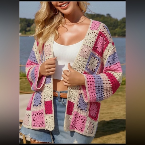 ShopEvelynne Sweaters - FROM PARIS FRANCE 🇫🇷 Colorful Crochet Open-Front Cardigan